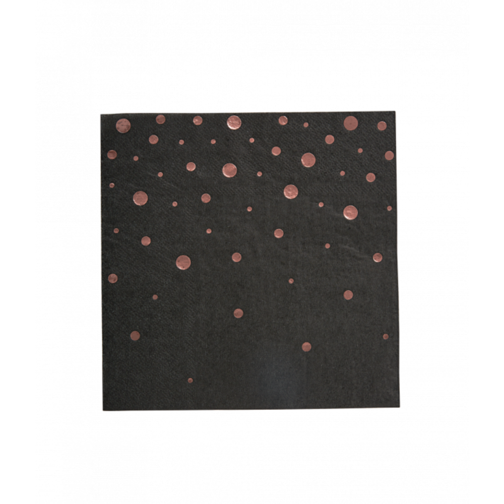 Paper Dreams Serviettes noires à pois or rose 33 x 33 cm | 16 pièces