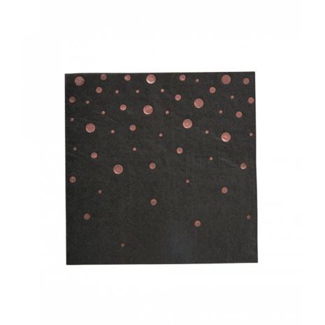Paper Dreams Schwarze Servietten mit roségoldenen Punkten, 33 x 33 cm | 16 Stück