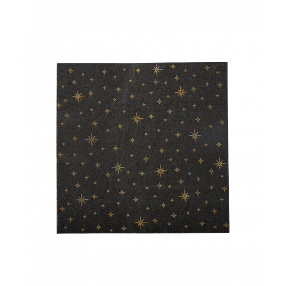 Paper Dreams Schwarze Servietten mit goldenen Sternen, 33 x 33 cm | 16 Stück