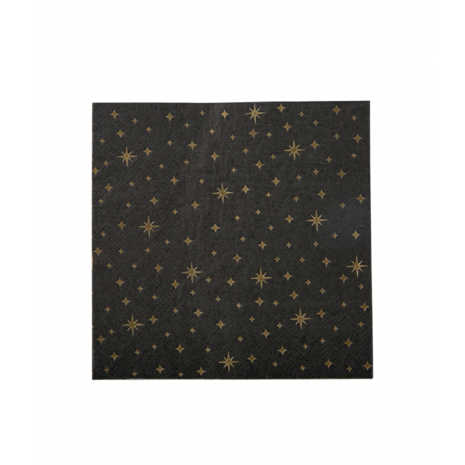 Paper Dreams Schwarze Servietten mit goldenen Sternen, 33 x 33 cm | 16 Stück
