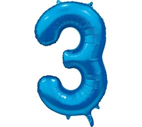 Folat Blauwe Folie Ballon cijfer 3 | 86cm Folat Blauwe Folie Ballon cijfer 3 | 86cm