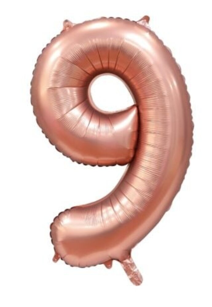 WeFiesta Ballon gonflé à l'hélium chiffre 9 or rose satiné | 86 cm