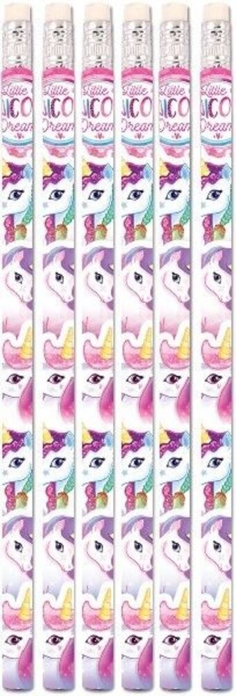 Henbrandt Crayons licorne avec gomme 19 cm | Lot de 6