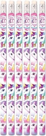 Henbrandt Crayons licorne avec gomme 19 cm | Lot de 6
