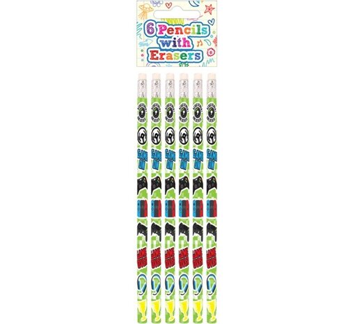 Henbrandt Gamer Pencils with Eraser 19cm | 6 pieces