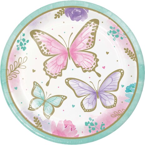 Creative Converting Schmetterlingsglitzerteller 23 cm | 8 Stück