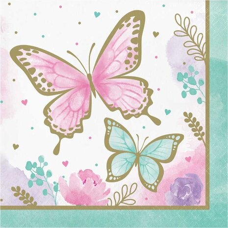 Creative Converting Servietten mit Schmetterlingsmotiv, 33 x 33 cm | 16 Stück