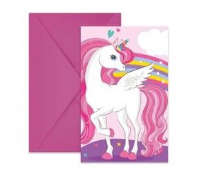 Procos Party Einladungen mit Einhornmotiv in Regenbogenfarben | 6 Stück