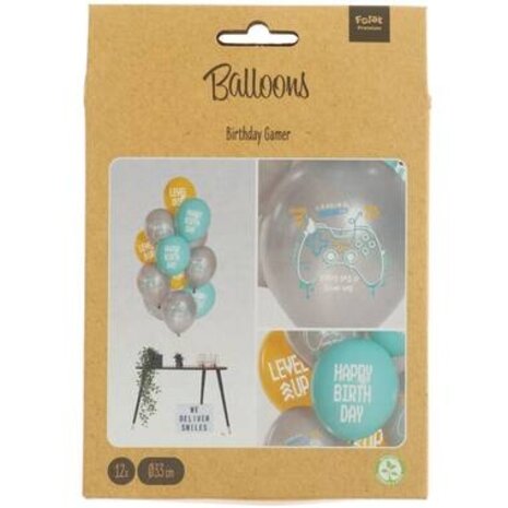Folat Birthday Gamer Balloon Set 33cm | 12 pieces