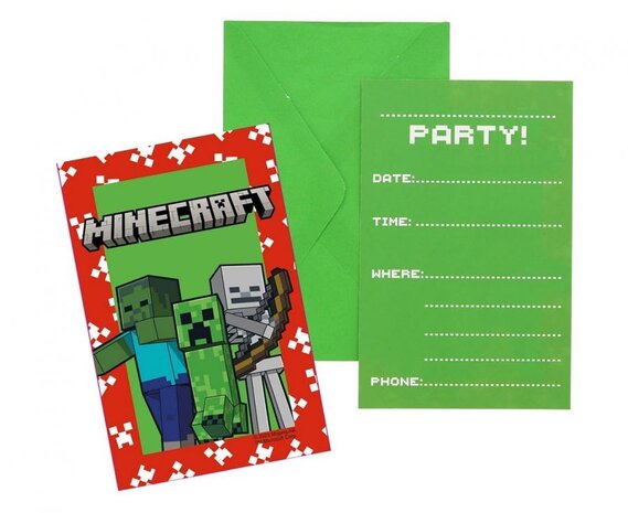 Procos Party Minecraft-Einladungen | 6 Stück