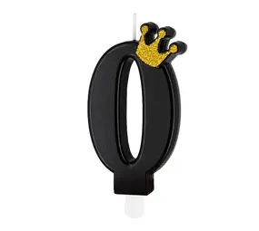 Tuf-Tuf Schwarze Kerze mit goldener Krone, 9 cm | Nummer 0