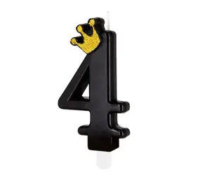 Tuf-Tuf Zwarte Kaars met Goud Kroontje 9cm | cijfer 4 Tuf-Tuf Zwarte Kaars met Goud Kroontje 9cm | cijfer 4