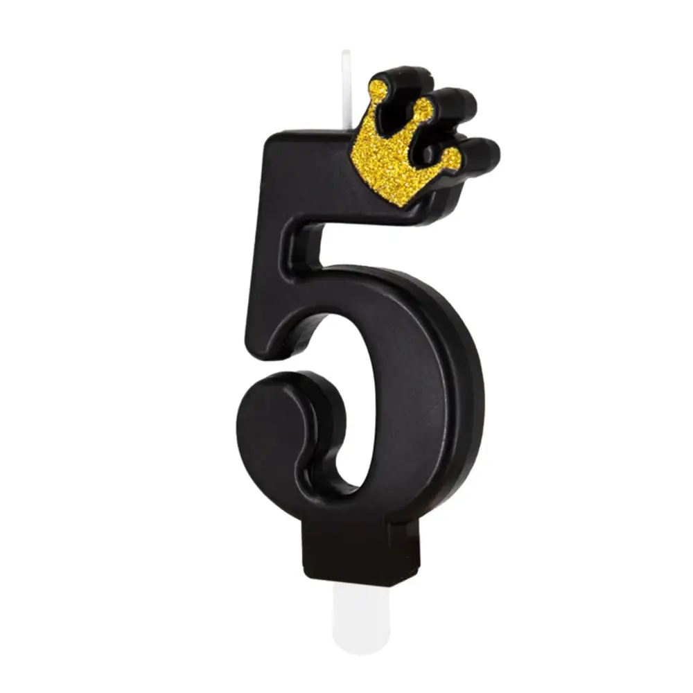 Tuf-Tuf Schwarze Kerze mit goldener Krone, 9 cm | Nummer 5