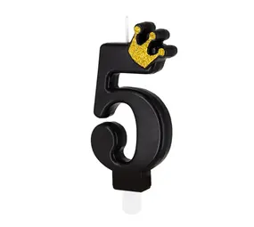Tuf-Tuf Schwarze Kerze mit goldener Krone, 9 cm | Nummer 5
