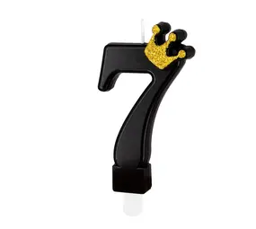 Tuf-Tuf Bougie noire à couronne dorée 9 cm | numéro 7