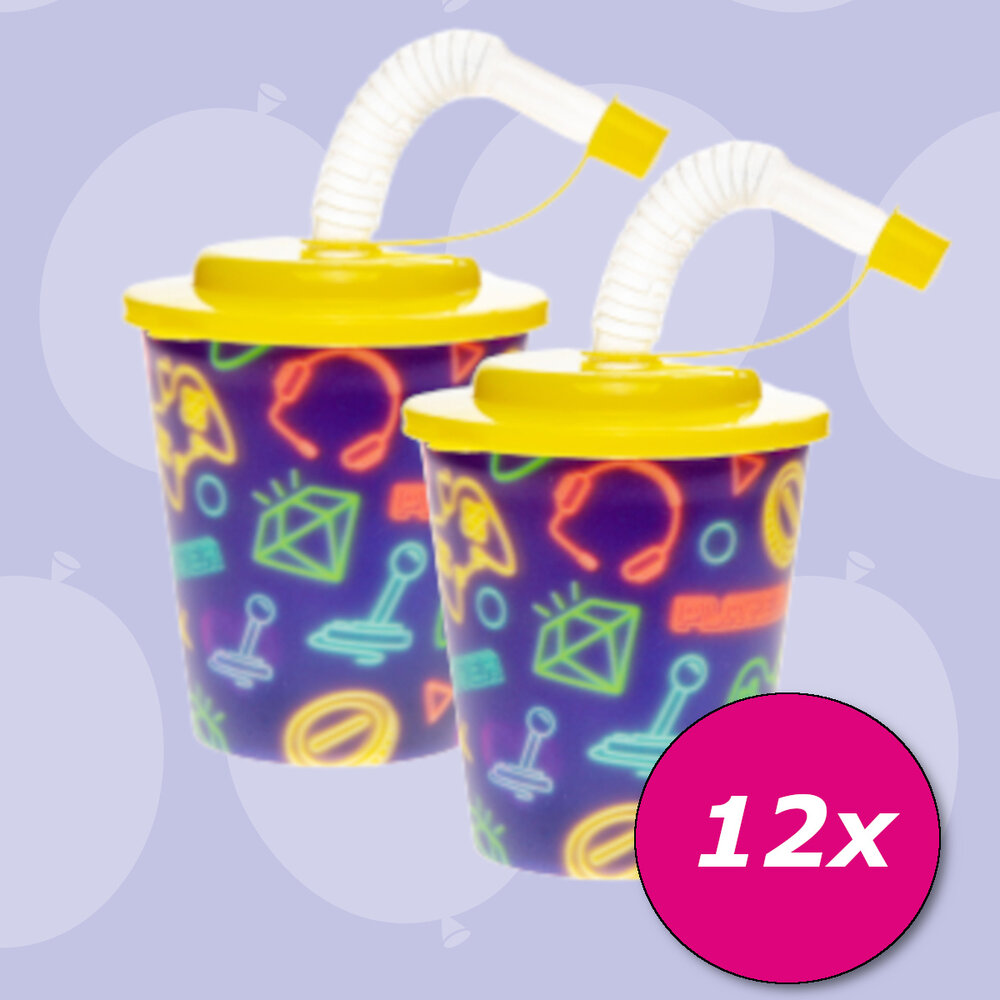 LG Imports Gamer Neon Traktatie Beker met Rietje 250ml | 12 stuks LG Imports Gamer Neon Traktatie Beker met Rietje 250ml | 12 stuks