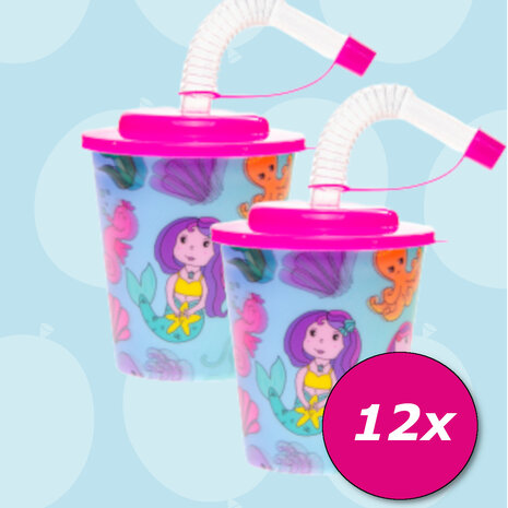 LG Imports Zeemeermin Traktatie Beker met Rietje 250ml | 12 stuks LG Imports Zeemeermin Traktatie Beker met Rietje 250ml | 12 stuks