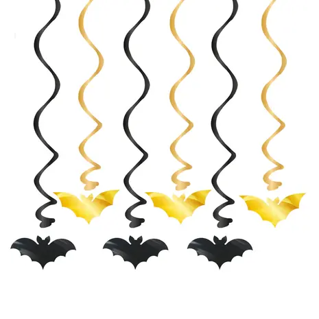 PartyPal Black and Gold Swirl Bats | 6 pieces