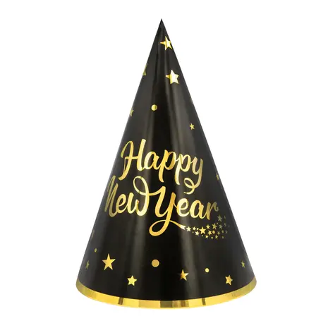Tuf-Tuf Happy New Year Party Hats Gold/Black | 6 pieces