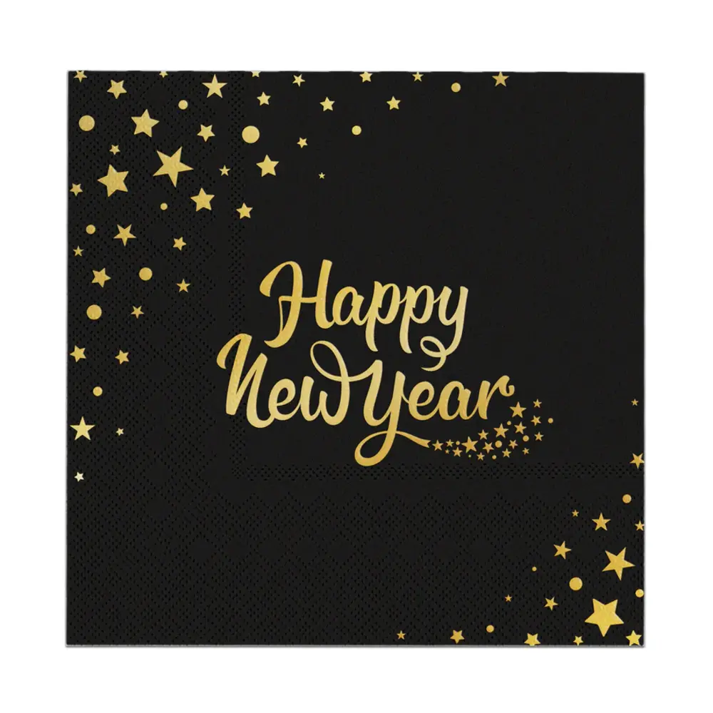 Tuf-Tuf Serviettes de table Bonne Année Or/Noir | 10 pièces