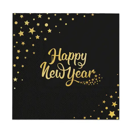 Tuf-Tuf Serviettes de table Bonne Année Or/Noir | 10 pièces