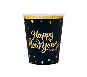 Tuf-Tuf Happy New Year Bekers Goud/Zwart 220ml | 6 stuks Tuf-Tuf Happy New Year Bekers Goud/Zwart 220ml | 6 stuks
