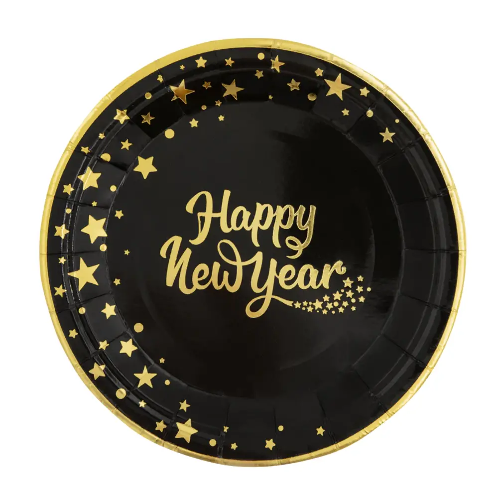 Tuf-Tuf Assiettes Bonne Année Or/Noir 18 cm | 6 pièces