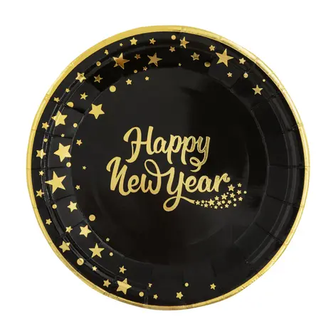 Tuf-Tuf Assiettes Bonne Année Or/Noir 18 cm | 6 pièces