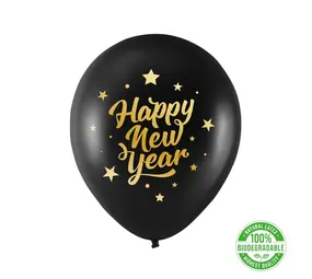 Tuf-Tuf Happy New Year Ballonnen Goud/Zwart 30cm | 10 stuks Tuf-Tuf Happy New Year Ballonnen Goud/Zwart 30cm | 10 stuks