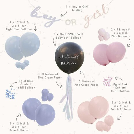 Ginger Ray Gender Reveal 'What Will Baby Be' Balloon Set