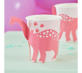 Ginger Ray Gobelets roses dinosaures 265 ml | 8 pièces