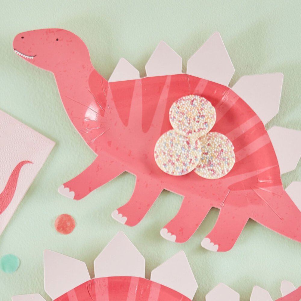 Ginger Ray Dinosaurier-Teller in Rosa, 16 x 30 cm | 8 Stück