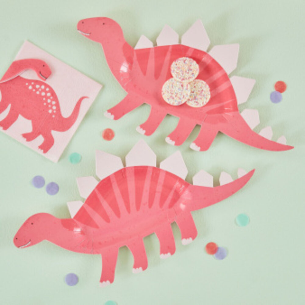 Ginger Ray Dinosaur Pink Shape Plates 16x30cm | 8 pieces