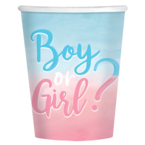 Amscan Gender-Reveal-Becher: Junge oder Mädchen? 250 ml | 8 Stück