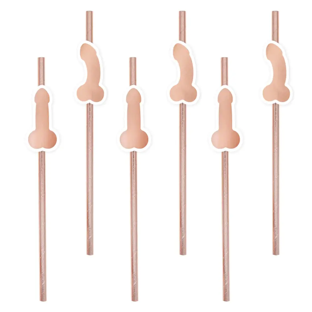 Tuf-Tuf Penis-Strohhalme Roségold 20 cm | 8 Stück