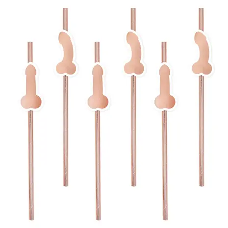 Tuf-Tuf Penis-Strohhalme Roségold 20 cm | 8 Stück