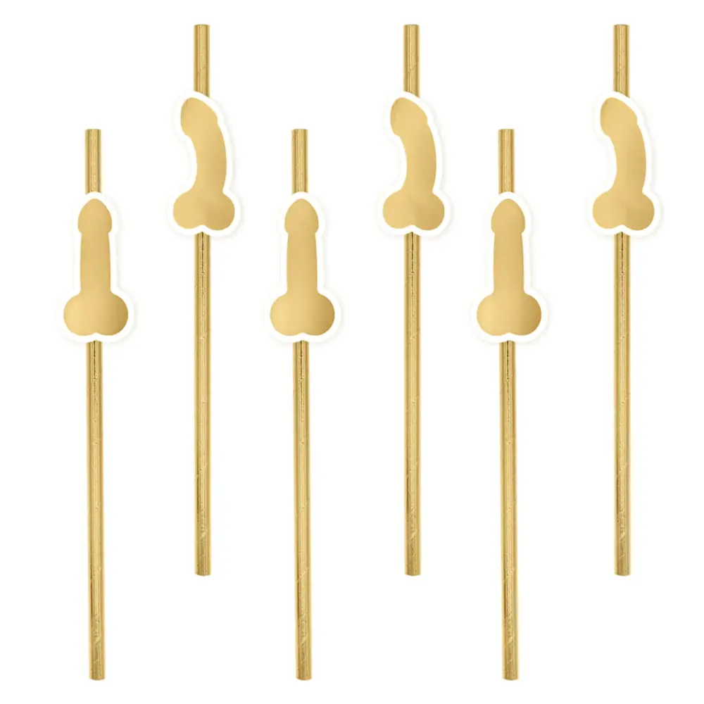Tuf-Tuf Pailles en forme de pénis dorées 20 cm | 8 pièces
