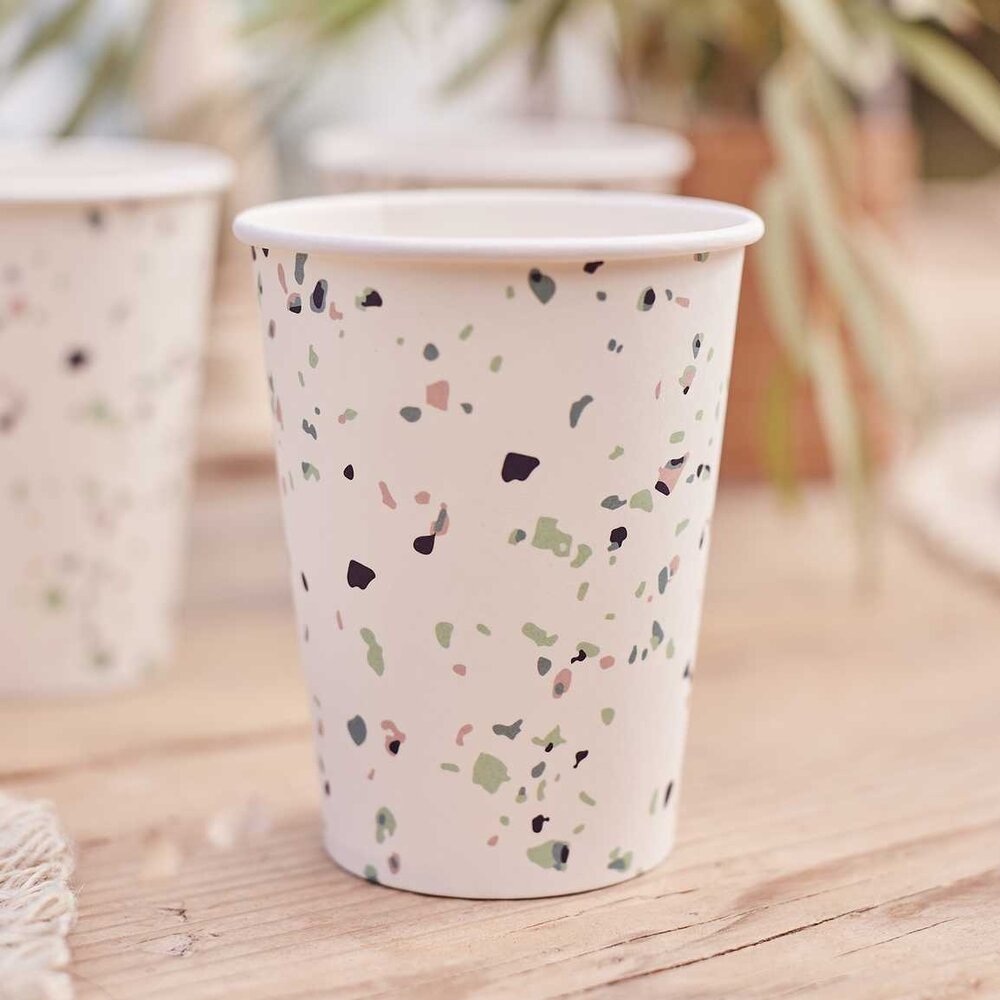 Ginger Ray Terrazzo Paper Cups 250ml | 8 pieces