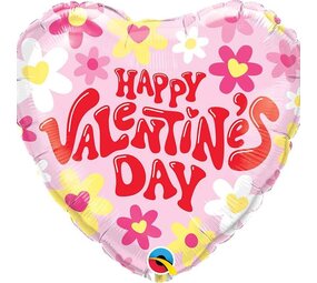 Qualatex Ballon en aluminium en forme de cœur avec des marguerites groovy pour la Saint-Valentin, 45 cm | vide