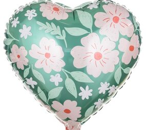Partydeco Folie Ballon Bloemen Hartvorm 45cm | leeg Partydeco Folie Ballon Bloemen Hartvorm 45cm | leeg