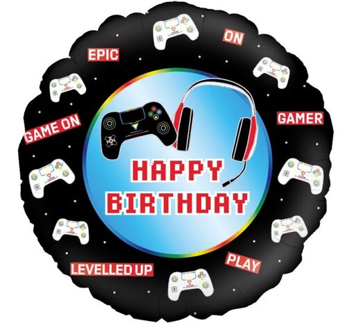 Oaktree Foil Balloon Game Controller Happy Birthday 45cm | empty