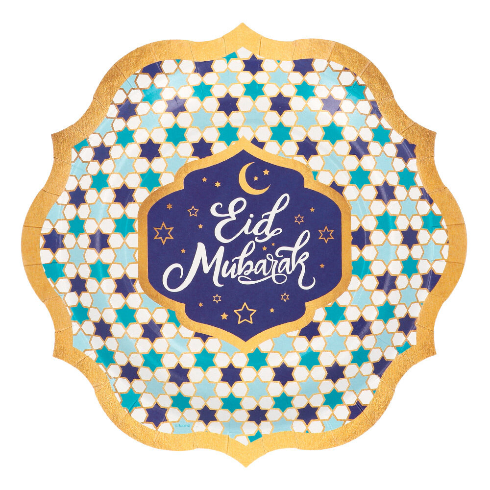 Boland Eid Mubarak Teller, blau-golden, 23 cm | 8 Stück