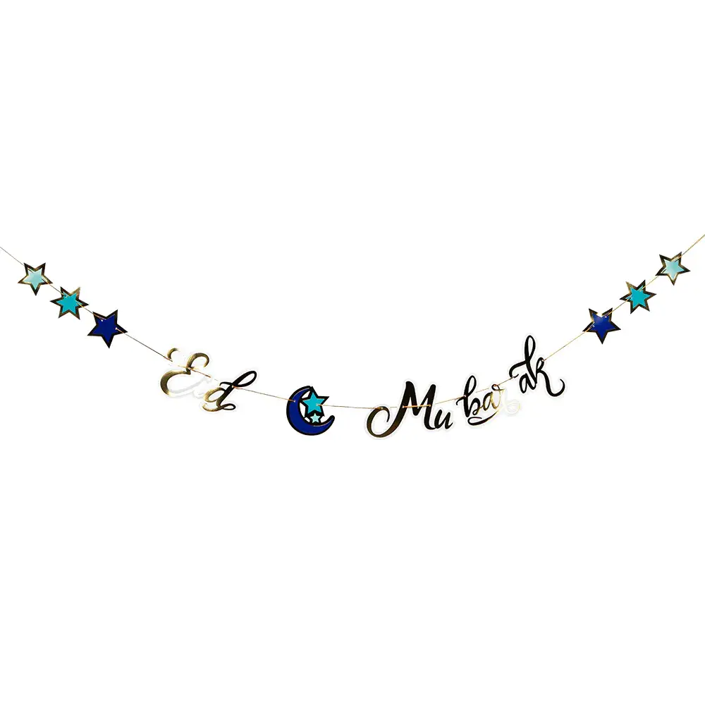 Boland Eid Mubarak Letterslinger Blauw-Goud 2,5 meter | per stuk Boland Eid Mubarak Letterslinger Blauw-Goud 2,5 meter | per stuk