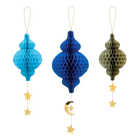 Boland Eid Mubarak Honeycombs Blauw-Goud | 3 stuks