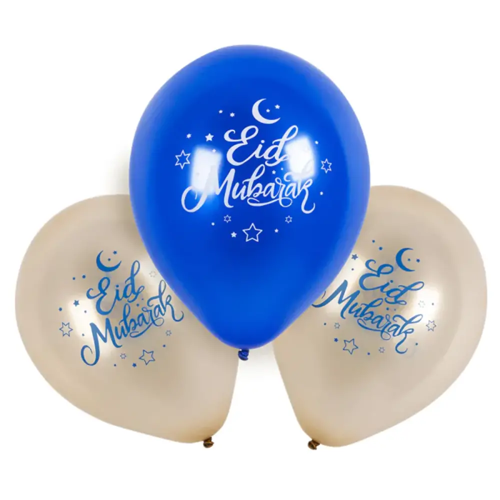 Boland Eid Mubarak Ballonnen Blauw-Goud 25cm | 6 stuks Boland Eid Mubarak Ballonnen Blauw-Goud 25cm | 6 stuks