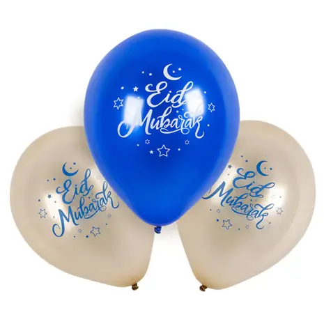Boland Eid Mubarak Ballonnen Blauw-Goud 25cm | 6 stuks Boland Eid Mubarak Ballonnen Blauw-Goud 25cm | 6 stuks