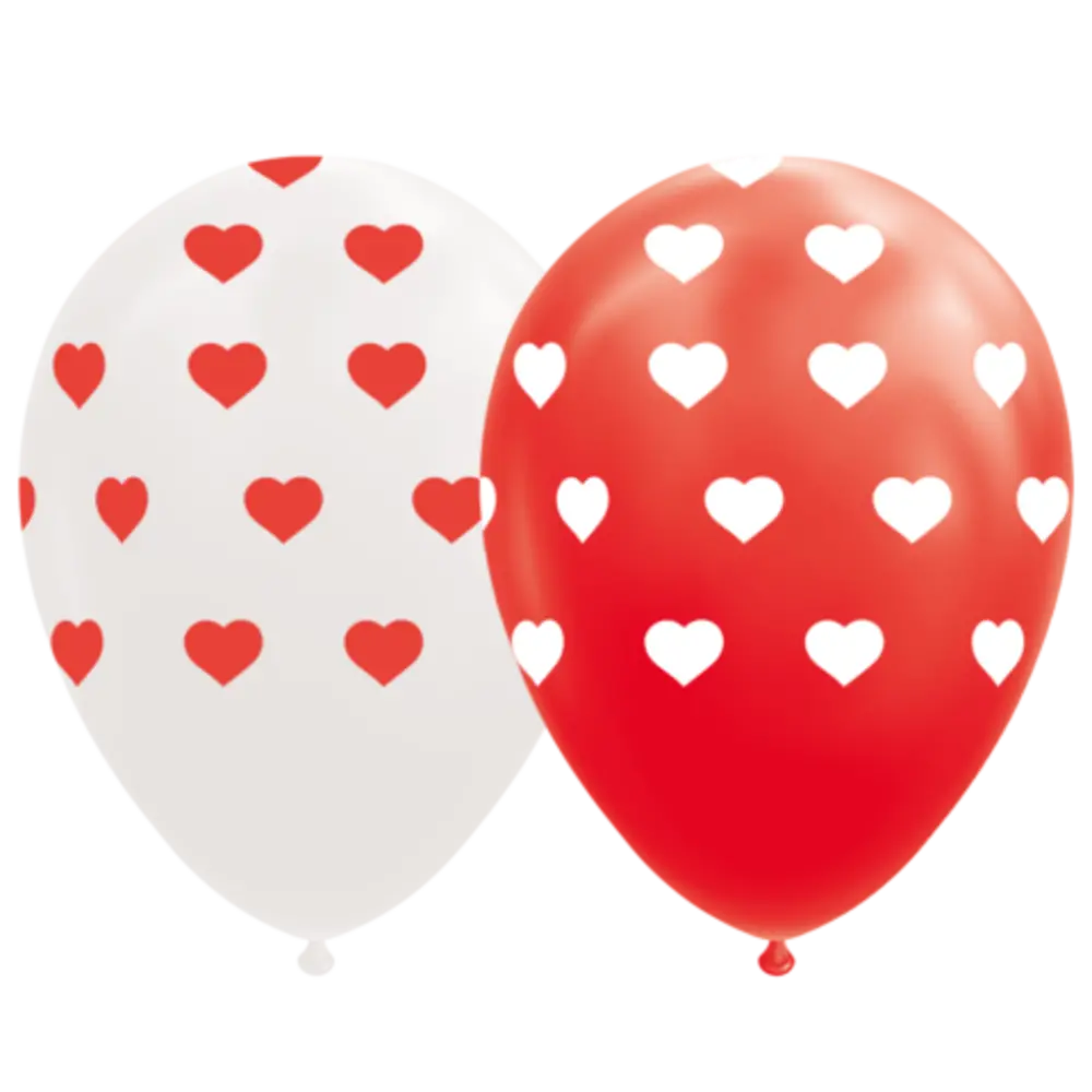 WeFiesta Herzballons Rot-Weiß 30 cm | 8 Stück