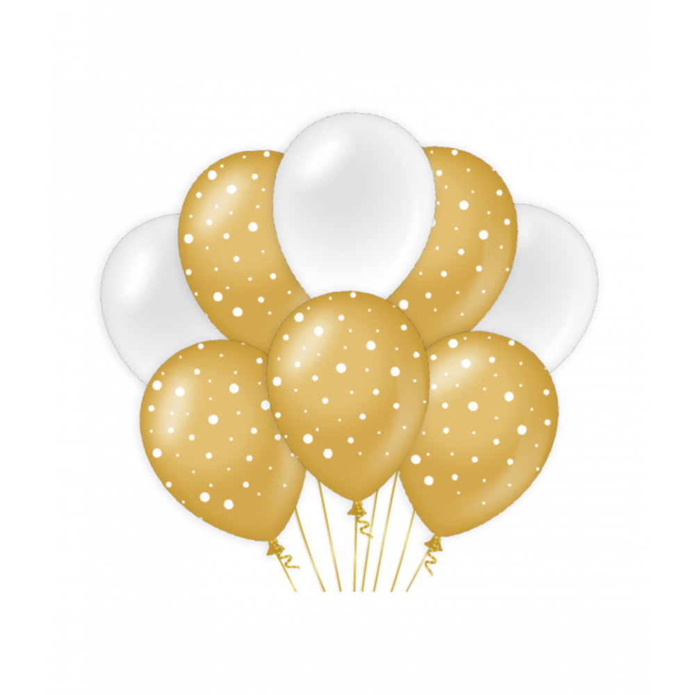 Paper Dreams Ballonnen Wit/Goud met Stippen 30cm | per 8 stuks Paper Dreams Ballonnen Wit/Goud met Stippen 30cm | per 8 stuks