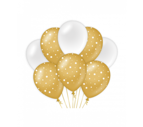 Paper Dreams Ballonnen Wit/Goud met Stippen 30cm | per 8 stuks Paper Dreams Ballonnen Wit/Goud met Stippen 30cm | per 8 stuks