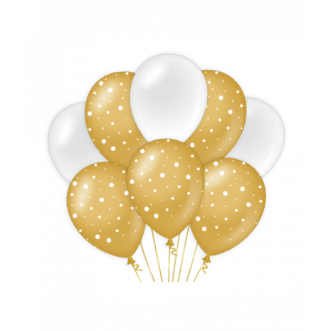 Paper Dreams Ballonnen Wit/Goud met Stippen 30cm | per 8 stuks Paper Dreams Ballonnen Wit/Goud met Stippen 30cm | per 8 stuks